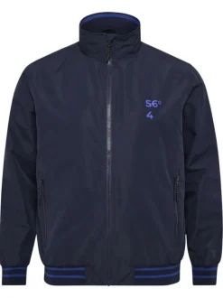 Blouson bleu marine uni avec un col montant et des liserés sur les manches