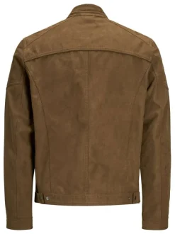 Blouson camel avec une coupe droite et un col boutonné style motard