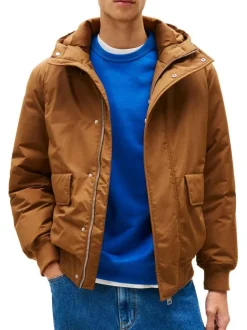 Blouson camel uni avec une coupe ajustée et un col à capuche réglable