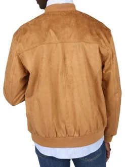 Blouson camel uni avec une coupe droite à col rond et logo iconique