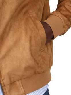Blouson camel uni avec une coupe droite à col rond et logo iconique