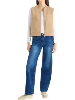 Blouson camel uni pouvu d'une coupe droite et d'un col montant