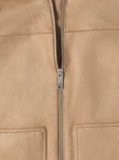 Blouson camel uni pouvu d'une coupe droite et d'un col montant