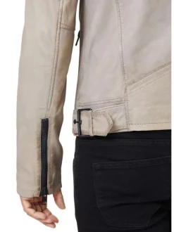 Blouson à capuche en cuir de mouton beige uni avec une coupe droite