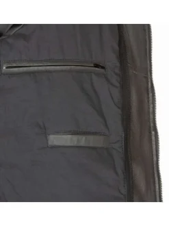 Blouson à capuche en cuir gris uni avec une fermeture zippée