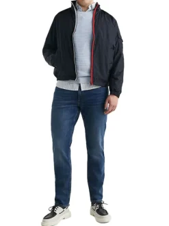 Blouson à capuche marine uni avec une coupe droite et un col montant