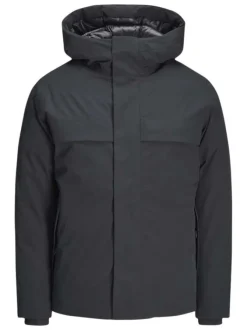 Blouson à capuche marine uni à coupe droite col à capuche et à manches longues