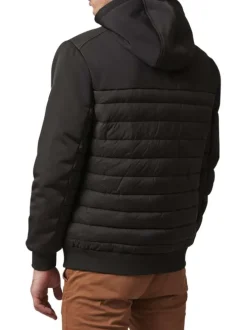 Blouson à capuche noir bi-matière avec une coupe droite et des poches