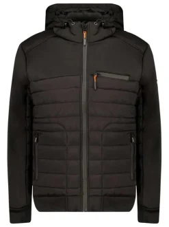 Blouson à capuche noir bi-matière avec une coupe droite et des poches