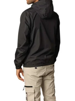 Blouson à capuche noir uni avec des détails blancs et à coupe droite