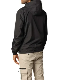 Blouson à capuche noir uni avec des détails blancs et à coupe droite