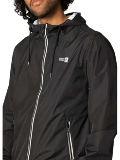 Blouson à capuche noir uni avec des détails blancs et à coupe droite
