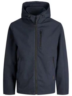 Blouson coupe-vent marine à coupe droite pourvu d'un col à capuche