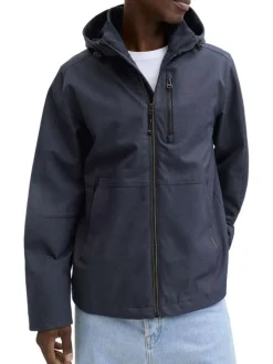 Blouson coupe-vent marine à coupe droite pourvu d'un col à capuche