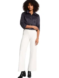 Blouson court indigo uni avec une coupe droite et un col à revers