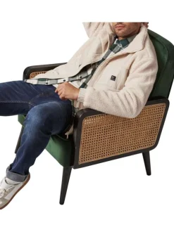 Blouson écru bi-matière à coupe oversize et avec un col montant