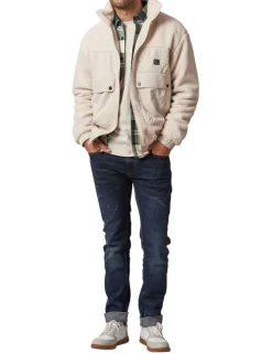 Blouson écru bi-matière à coupe oversize et avec un col montant