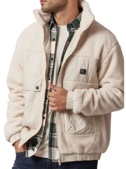 Blouson écru bi-matière à coupe oversize et avec un col montant