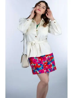 Blouson écru en coton col chemise manches longues plissées aux épaules