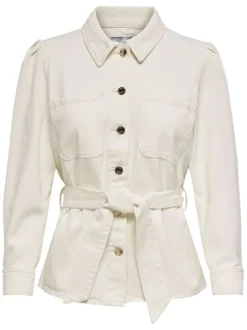 Blouson écru en coton col chemise manches longues plissées aux épaules