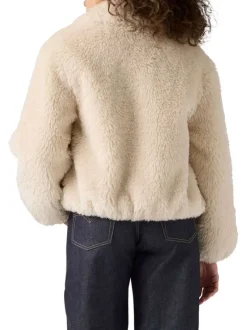 Blouson écru en maille sherpa à coupe coupe droite avec un col à rabats