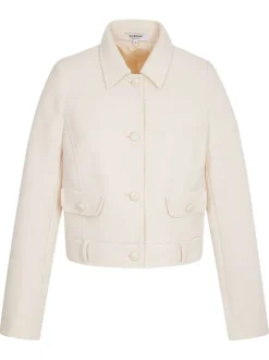 Blouson écru en maille texturée à coupe ajustée pourvu d'un col à revers