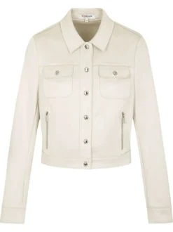Blouson écru en suédine à coupe droite avec un col à revers et 4 poches
