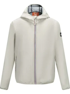 Blouson écru uni avec une coupe droite à col à capuche et des poches