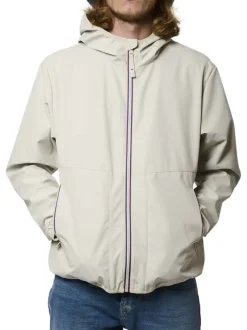 Blouson écru uni avec une coupe droite à col à capuche et des poches