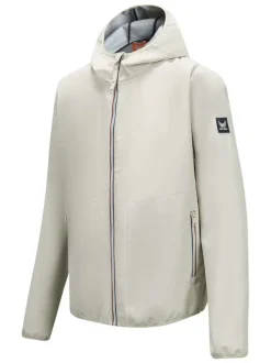 Blouson écru uni avec une coupe droite à col à capuche et des poches
