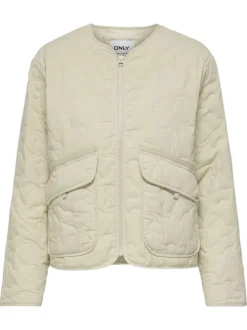 Blouson écru uni pourvu d'une coupe droite et d'un col rond