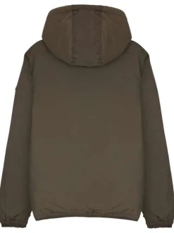 Blouson déperlant kaki avec zip tricolore, col à capuche et 4 poches