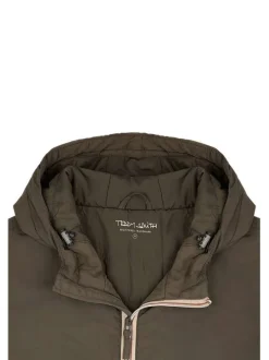 Blouson déperlant kaki avec zip tricolore, col à capuche et 4 poches