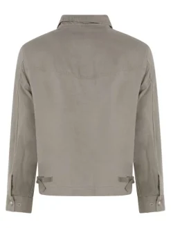 Blouson en coton beige uni avec une coupe droite et un col à revers