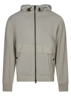 Blouson en coton beige uni avec une coupe droite et une fermeture zippée