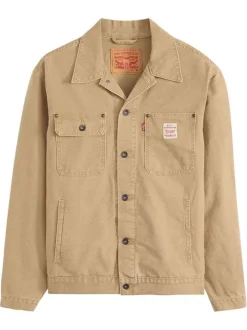 Blouson en coton beige uni avec un patch de la marque sur la poitrine