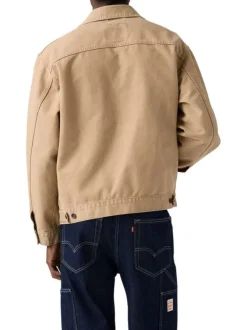 Blouson en coton beige uni avec un patch de la marque sur la poitrine