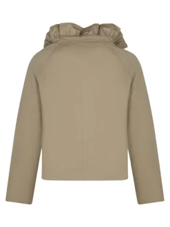 Blouson en coton beige uni à col montant avec une coupe droite