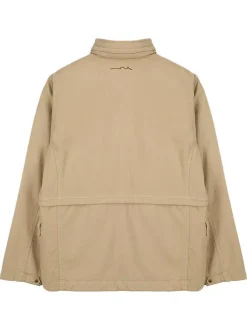 Blouson en coton beige uni à coupe ample avec un col montant