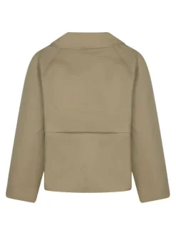 Blouson en coton beige uni à coupe droite avec des manches longues