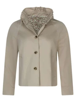 Blouson en coton beige uni pourvu d'une coupe droite et des manches longues