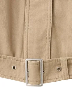 Blouson en coton beige uni pourvu d'une coupe droite et d'un col montant