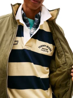 Blouson en coton biologique kaki uni avec une coupe droite et un col montant