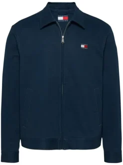 Blouson en coton biologique marine uni droit avec un col à revers et poches