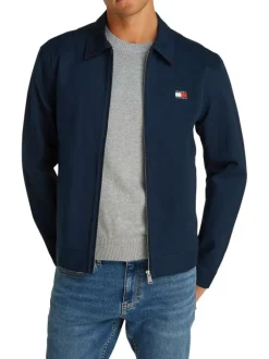 Blouson en coton biologique marine uni droit avec un col à revers et poches