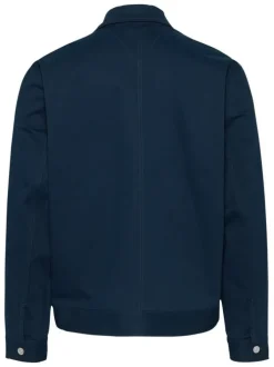 Blouson en coton biologique marine uni droit avec un col à revers et poches