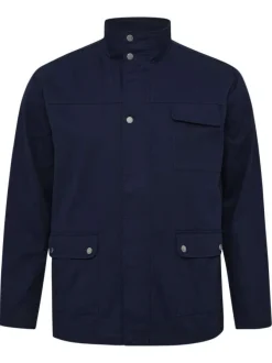 Blouson en coton bleu marine uni à col montant avec des poches à rabat