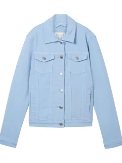 Blouson en coton bleu uni avec une coupe droite et un col français