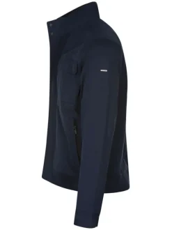 Blouson en coton bleu uni avec une coupe droite et un col montant