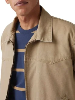 Blouson en coton camel uni avec une coupe droite et un col à revers